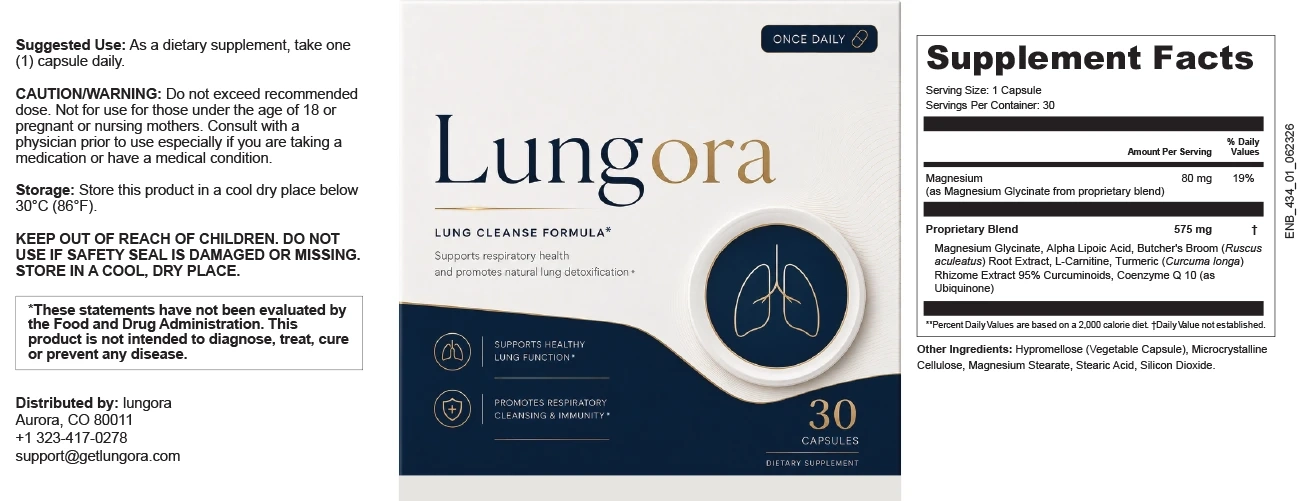 Lungora supplement facts label showing ingredients and serving size